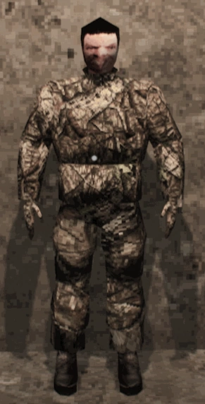 A Player wearing the Policeman's Raincoat.