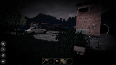 Brick building with cars
