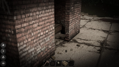 The brick shack has a stash on the right